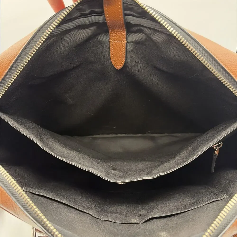 Coach Metropolitan Brown Dark Saddle Slim Briefcase Pebbled Leather Laptop Bag